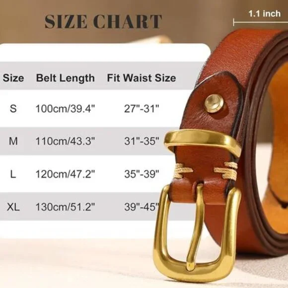 Women's Genuine Leather Belt Vintage Ladies Full Grain Solid Leather Belt